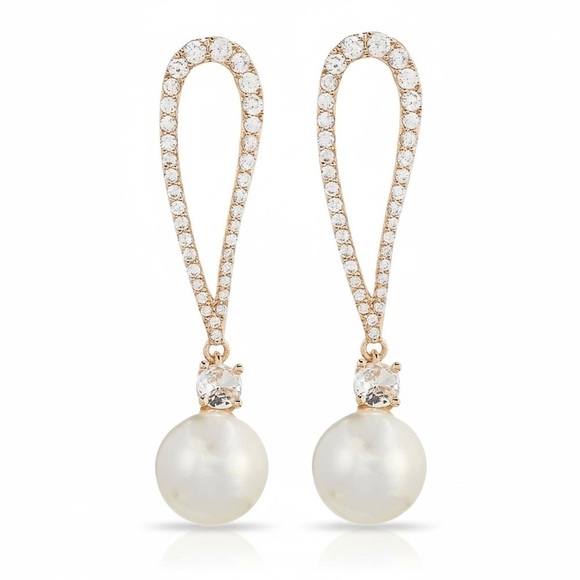 Southern Living Jewelry - x Borrowed & Blue Teardrop Crystal CZ Pave Metal Pearl Drop Earrings